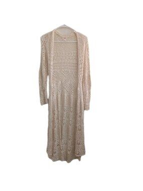 Mossimo Open Knit Duster Cardigan Ivory Pointelle Longline Crochet Boho Small